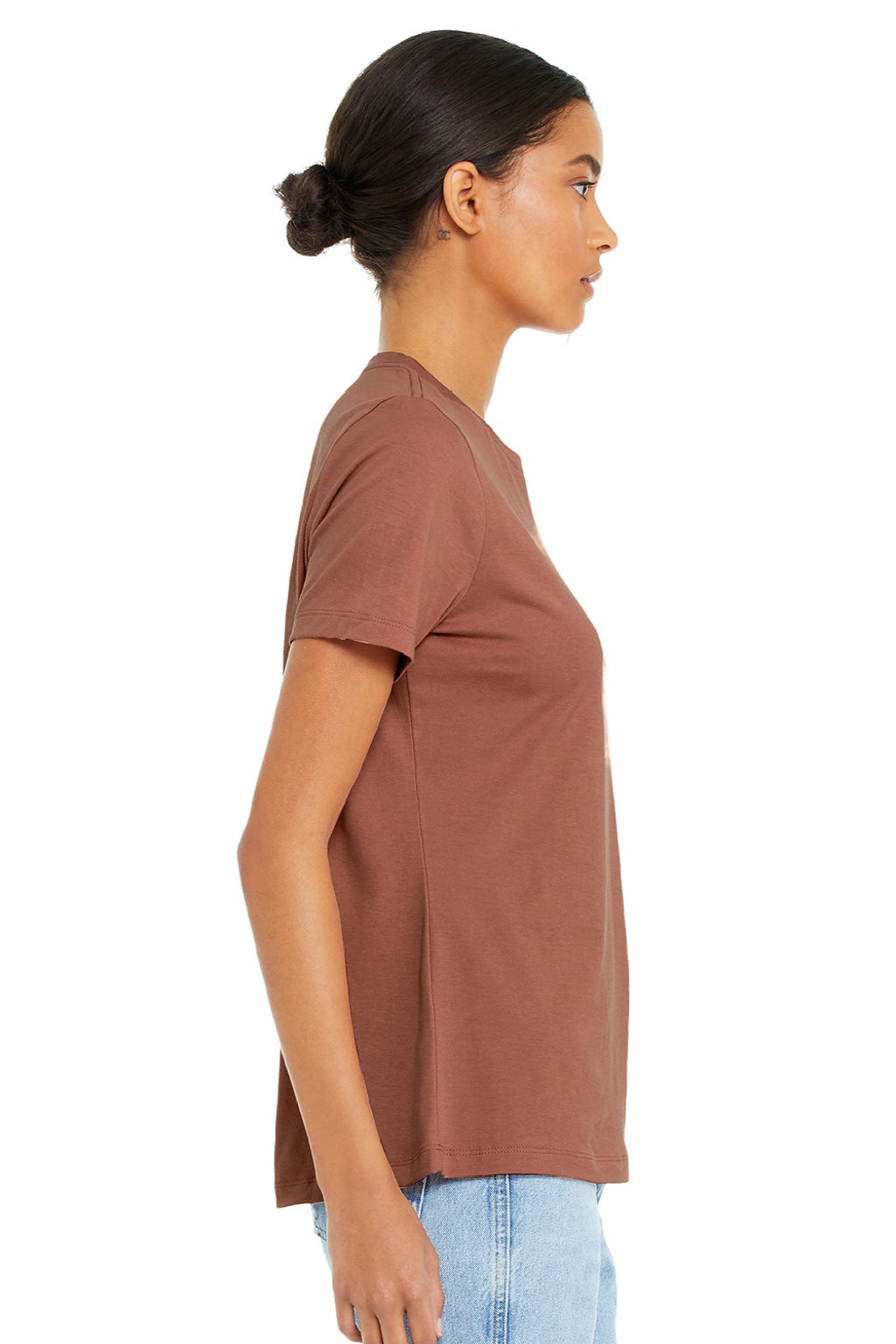 Bella + Canvas BC6400/6400 Womens Relaxed Jersey Short Sleeve Crewneck T-Shirt Terracotta Model Side