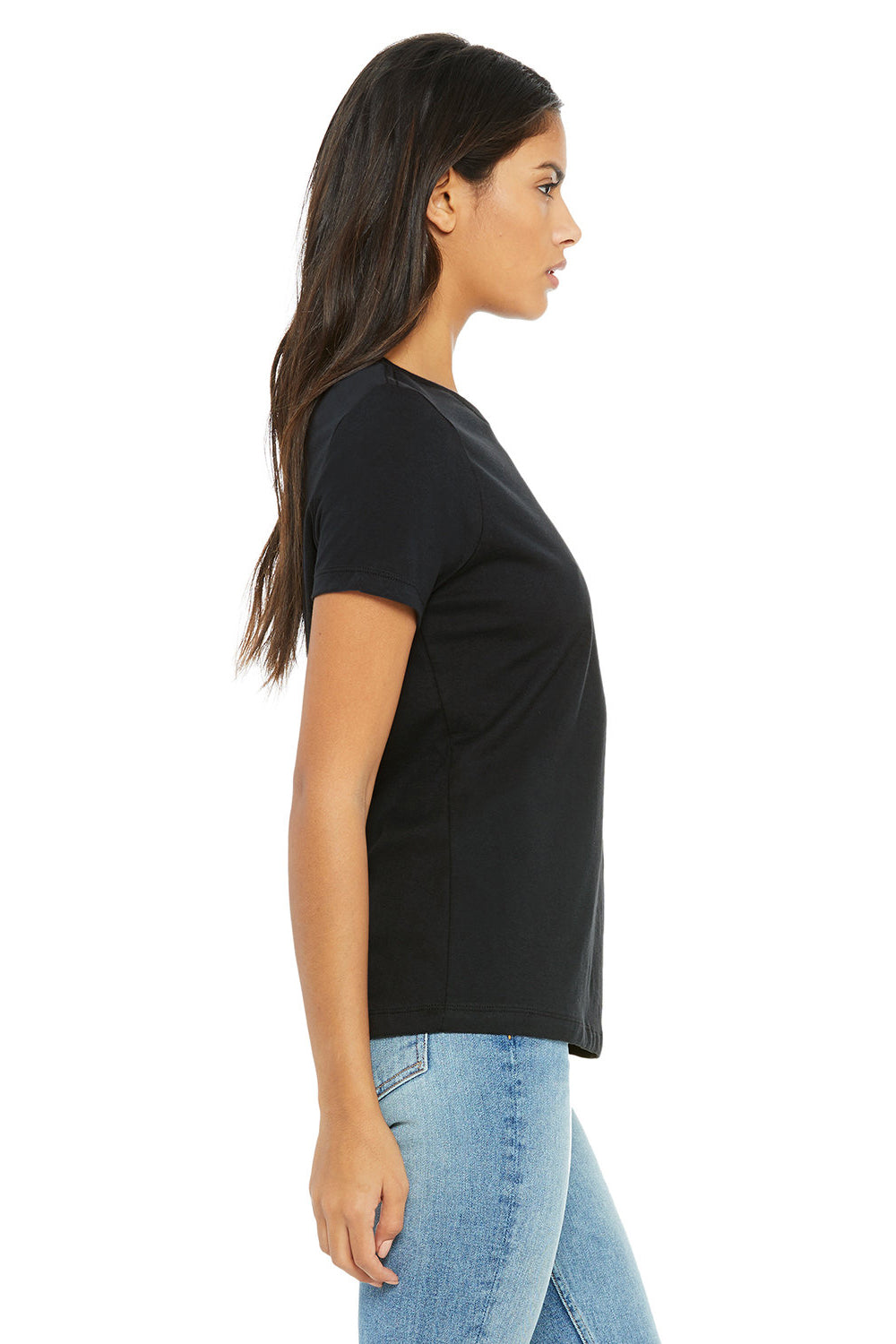 Bella + Canvas BC6400/B6400/6400 Womens Relaxed Jersey Short Sleeve Crewneck T-Shirt Vintage Black Model Side