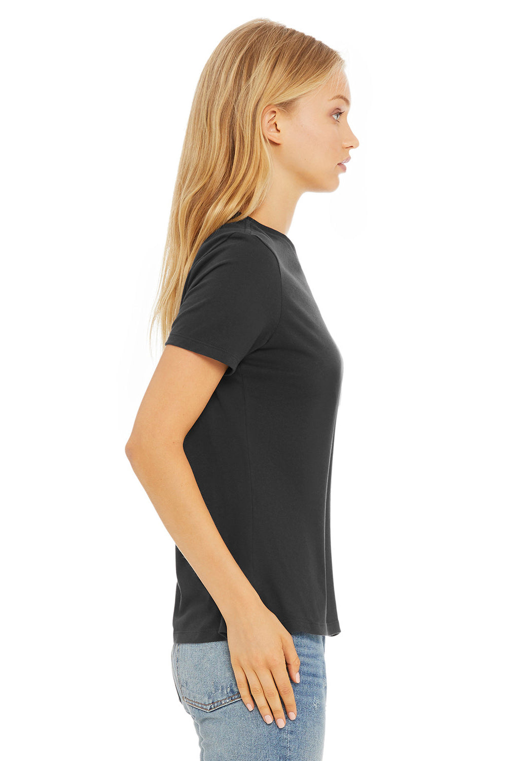 Bella + Canvas BC6400/B6400/6400 Womens Relaxed Jersey Short Sleeve Crewneck T-Shirt Dark Grey Model Side