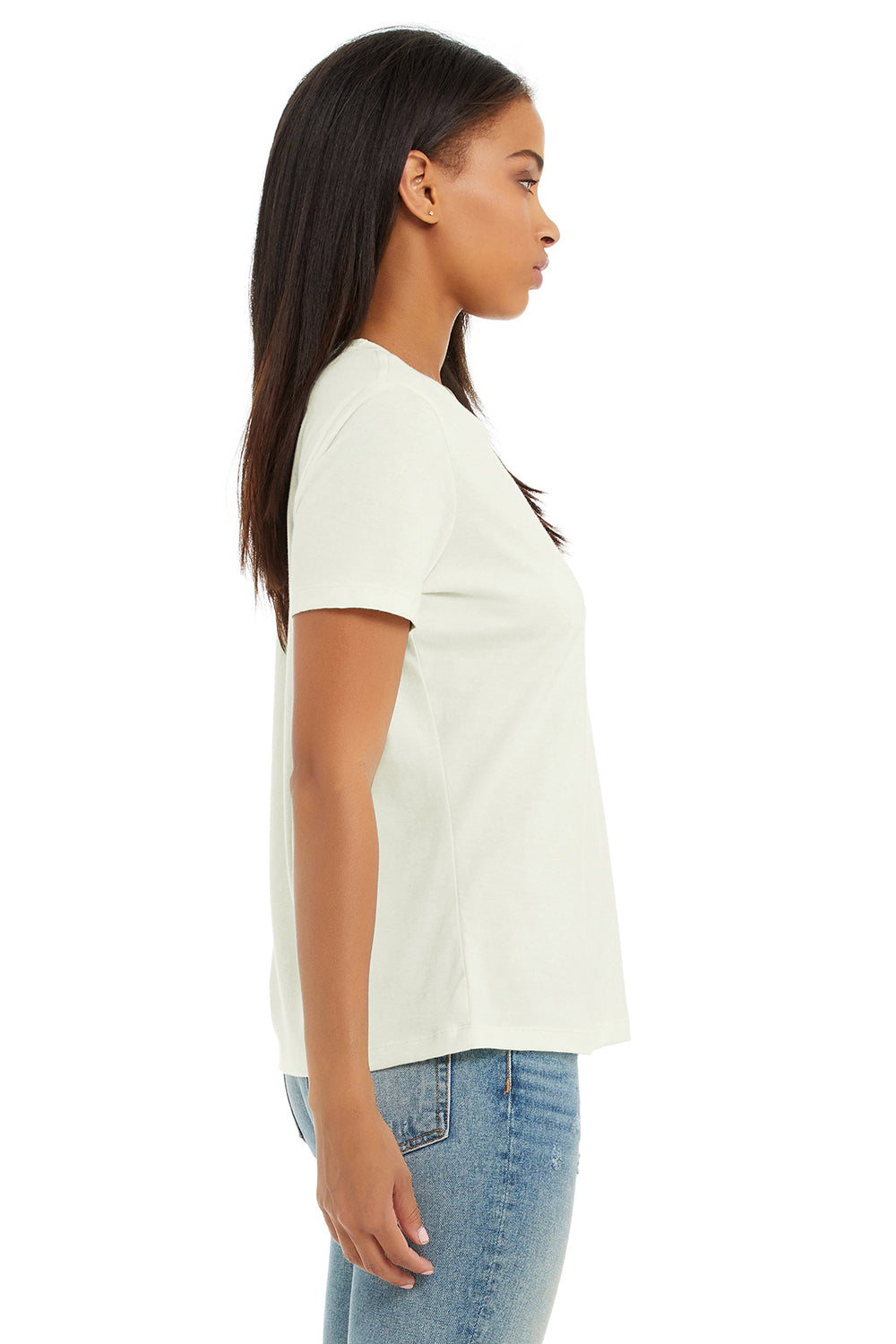 Bella + Canvas BC6400/B6400/6400 Womens Relaxed Jersey Short Sleeve Crewneck T-Shirt Citron Model Side