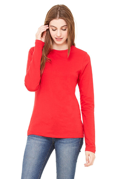 Bella + Canvas BC6500/6500 Womens Jersey Long Sleeve Crewneck T-Shirt Red Model Front