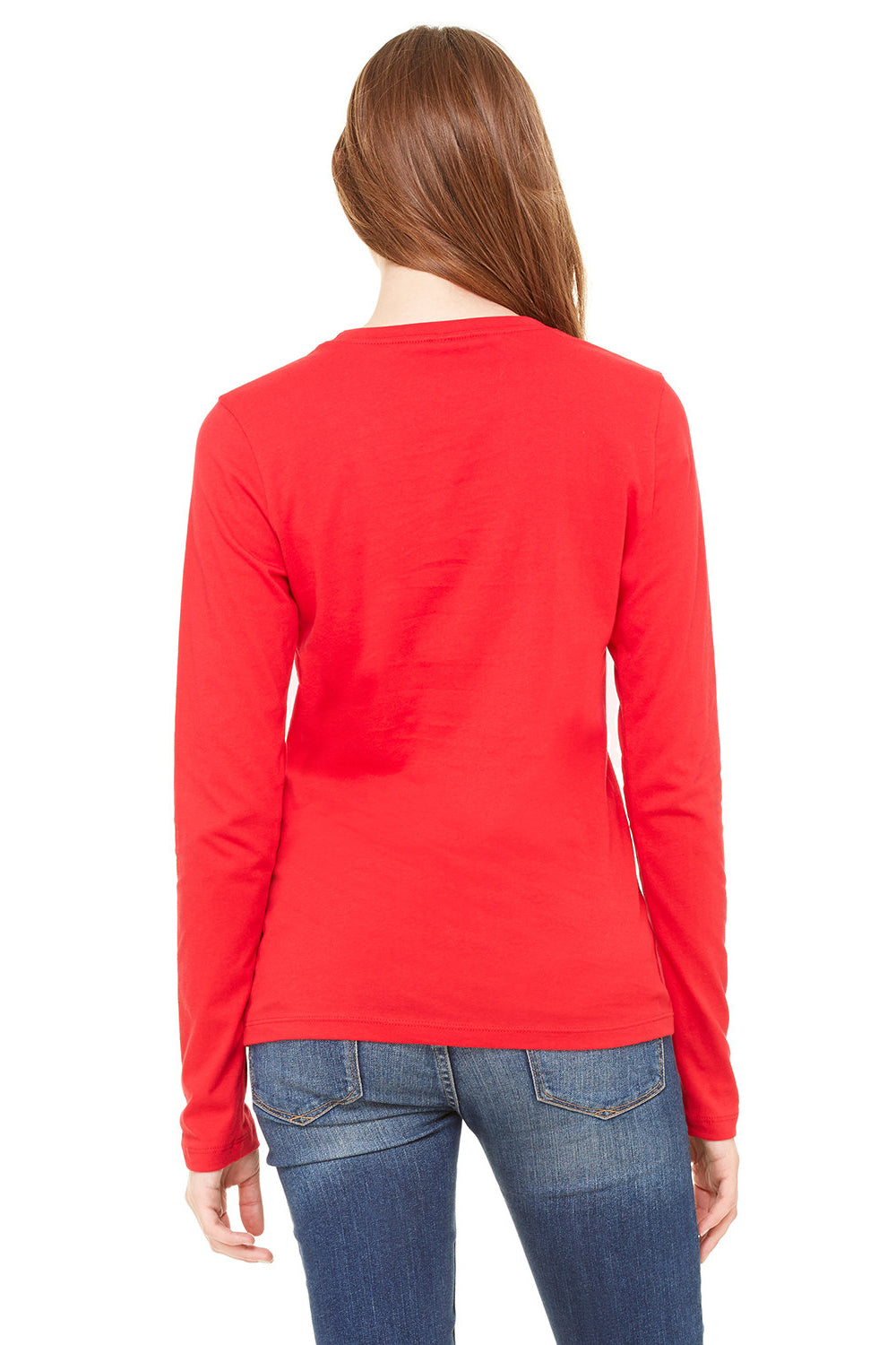Bella + Canvas B6500/6500 Womens Jersey Long Sleeve Crewneck T-Shirt Red Model Back