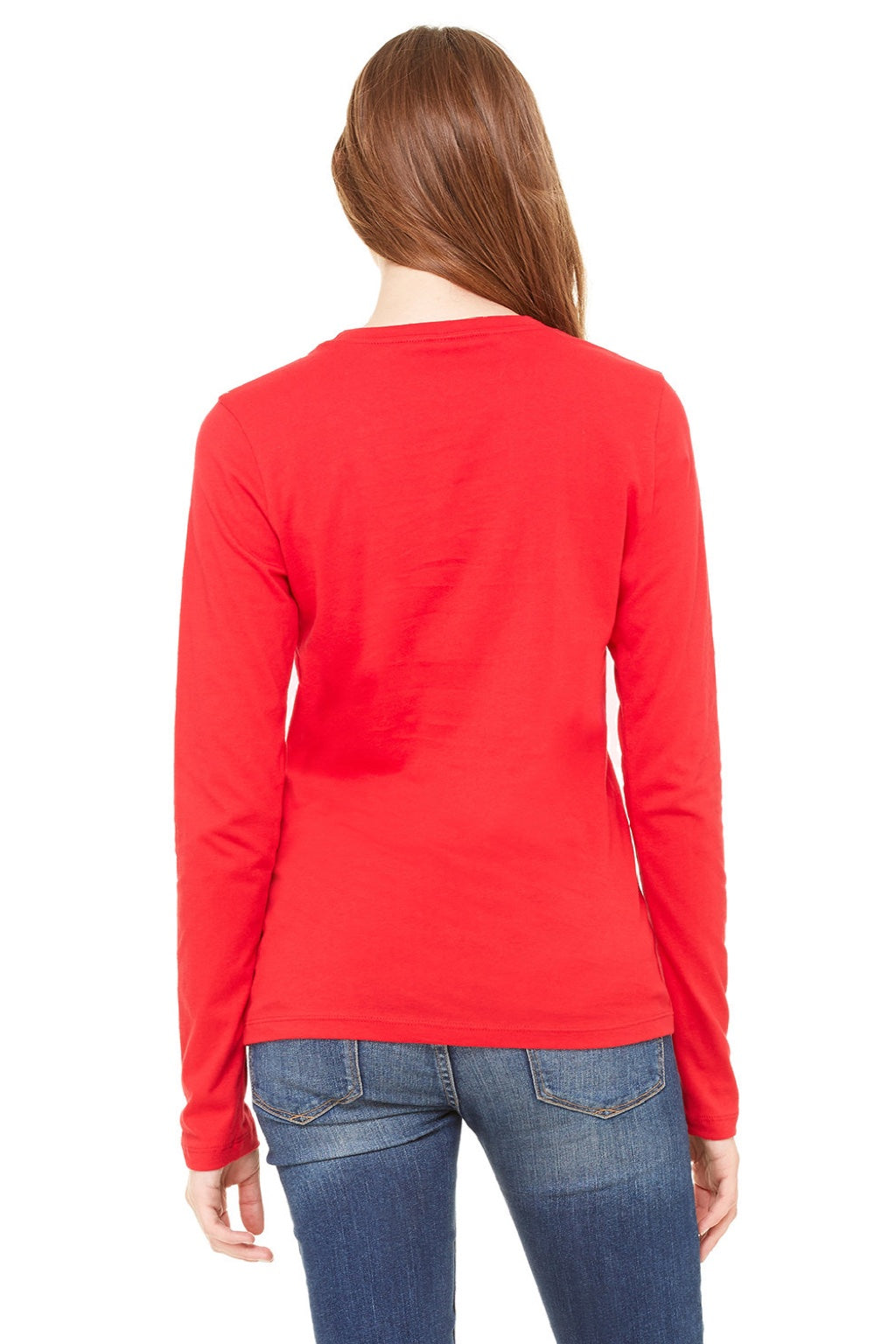 Bella + Canvas BC6500/6500 Womens Jersey Long Sleeve Crewneck T-Shirt Red Model Back