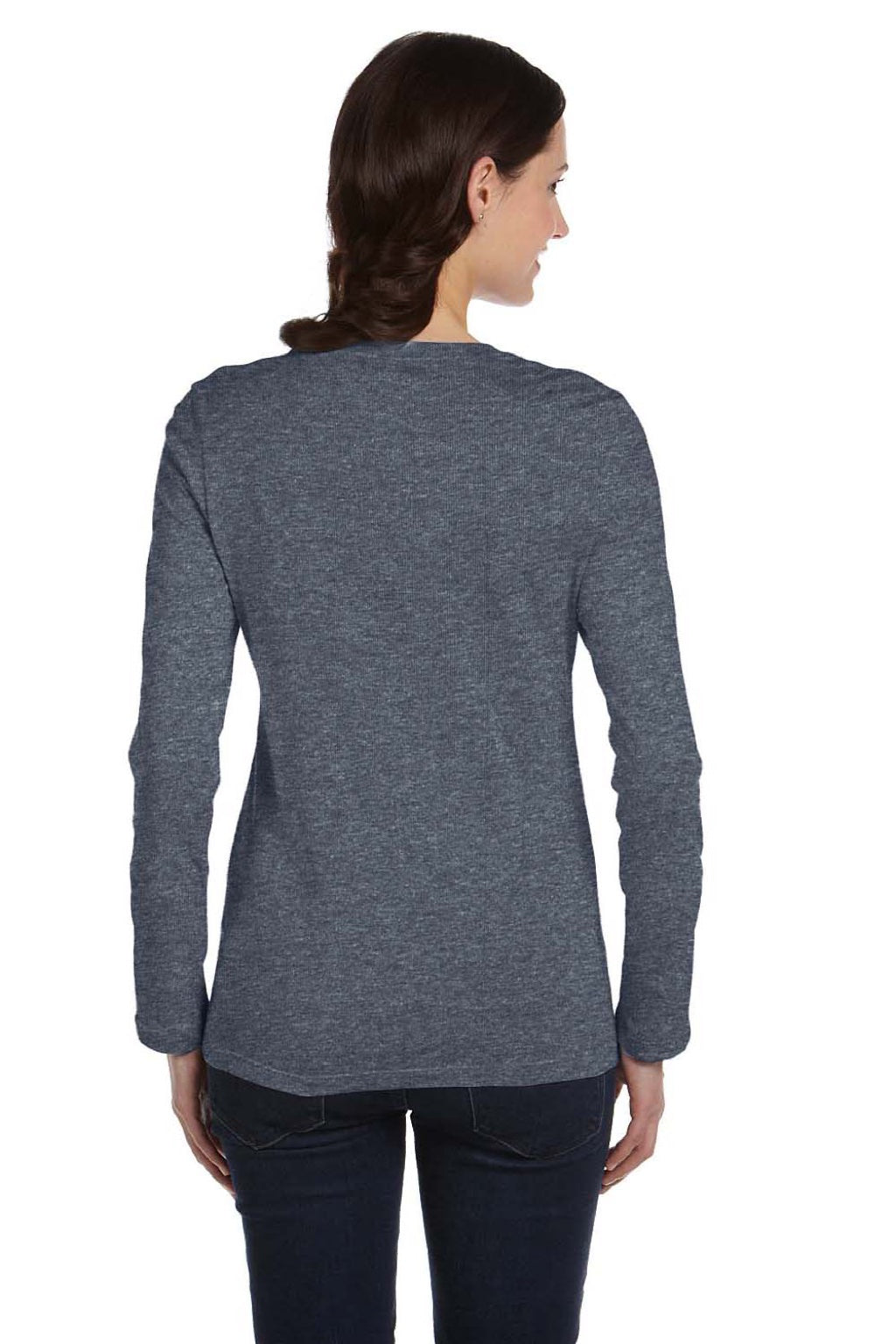 Bella + Canvas BC6500/6500 Womens Jersey Long Sleeve Crewneck T-Shirt Heather Deep Grey Model Back
