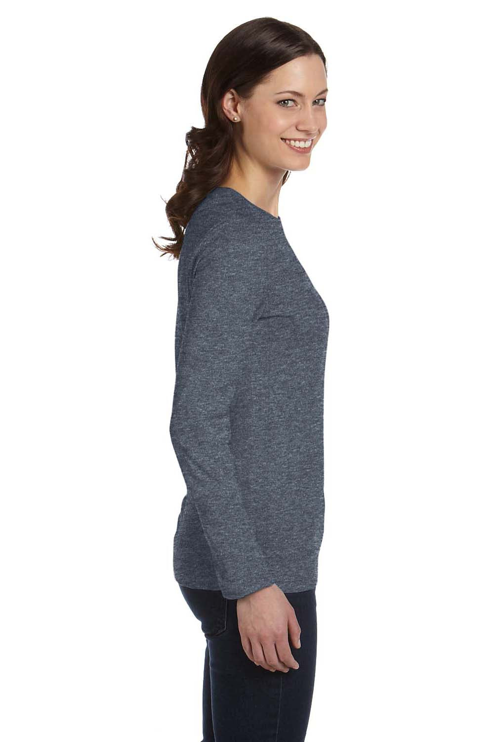 Bella + Canvas B6500/6500 Womens Jersey Long Sleeve Crewneck T-Shirt Heather Deep Grey Model Side