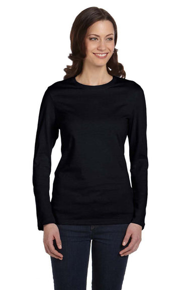 Bella + Canvas BC6500/6500 Womens Jersey Long Sleeve Crewneck T-Shirt Black Model Front