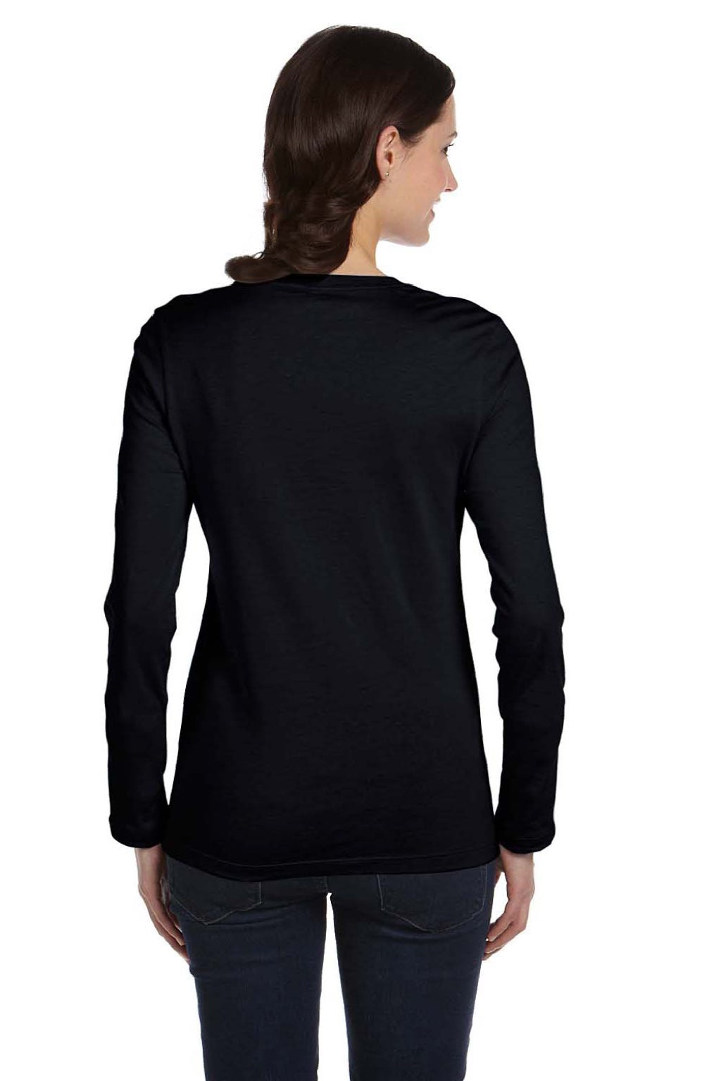 Bella + Canvas BC6500/6500 Womens Jersey Long Sleeve Crewneck T-Shirt Black Model Back