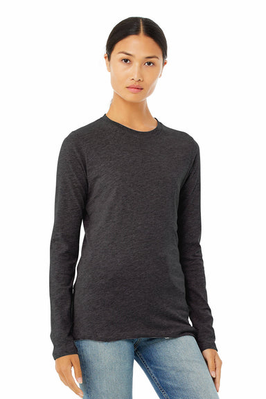 Bella + Canvas B6500/6500 Womens Jersey Long Sleeve Crewneck T-Shirt Heather Dark Grey Model Front