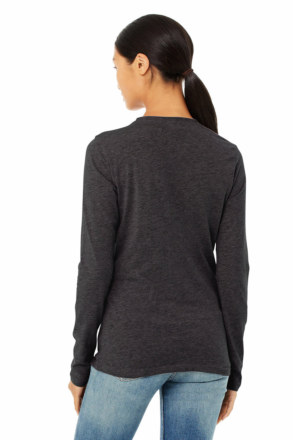 Bella + Canvas B6500/6500 Womens Jersey Long Sleeve Crewneck T-Shirt Heather Dark Grey Model Back
