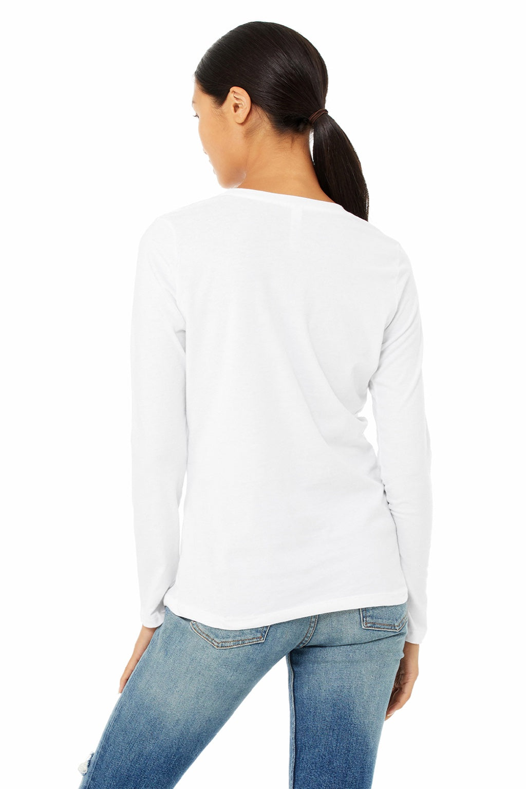Bella + Canvas BC6500/6500 Womens Jersey Long Sleeve Crewneck T-Shirt White Model Back