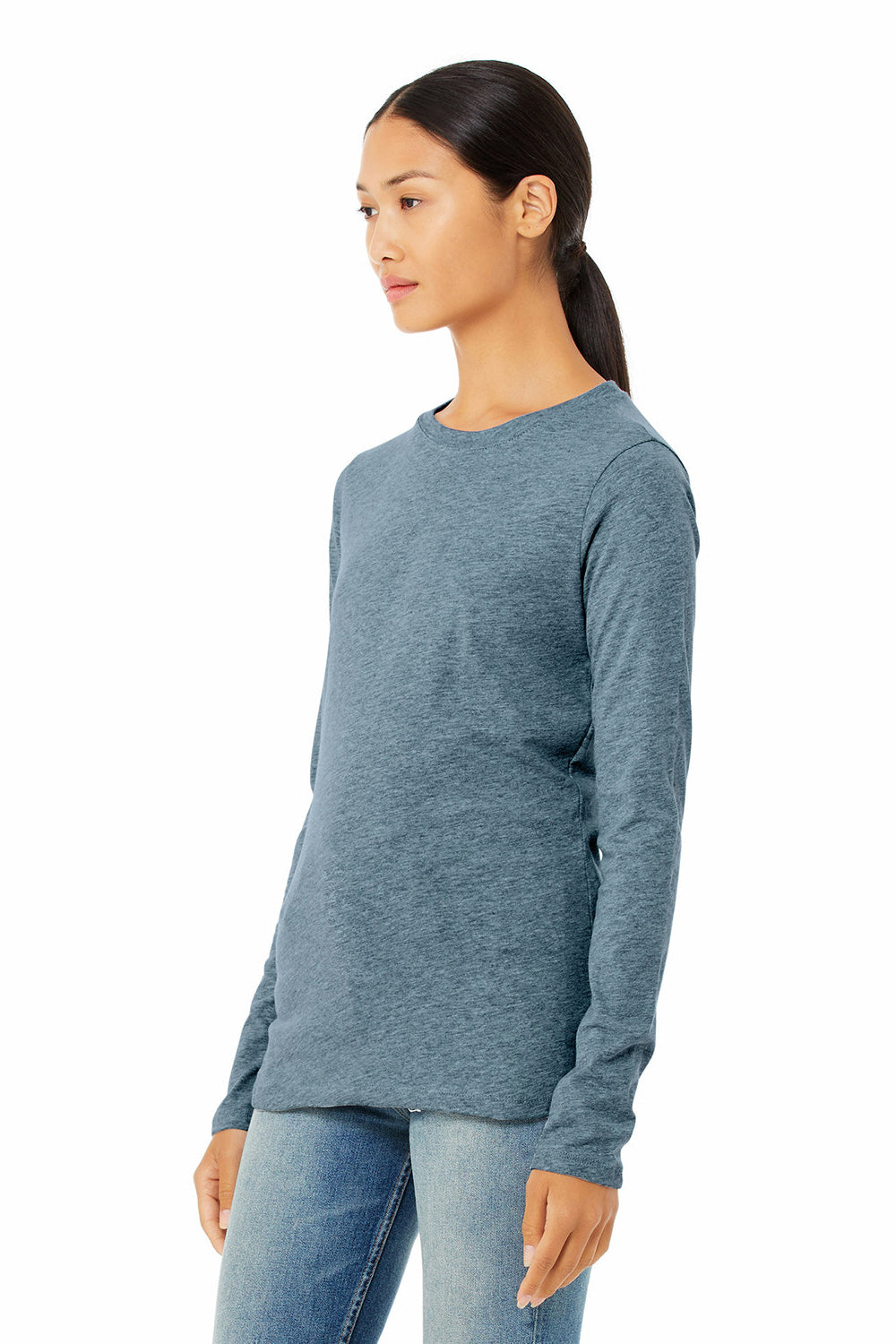 Bella + Canvas B6500/6500 Womens Jersey Long Sleeve Crewneck T-Shirt Heather Deep Teal Model 3Q
