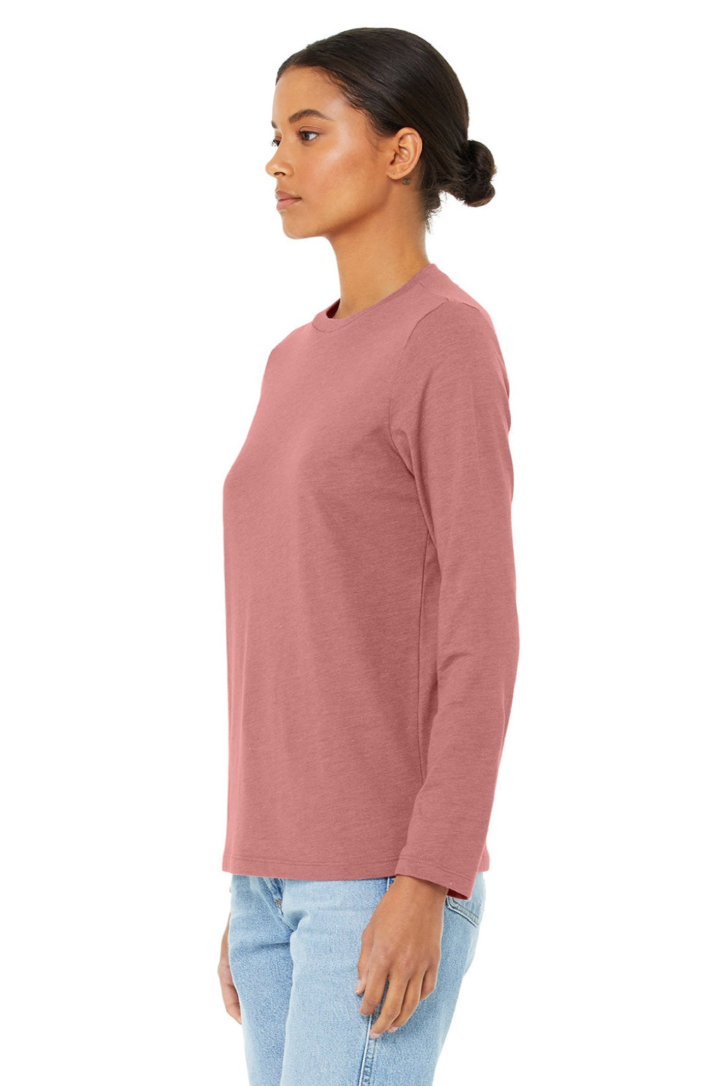 Bella + Canvas BC6500/6500 Womens Jersey Long Sleeve Crewneck T-Shirt Heather Mauve Model 3Q