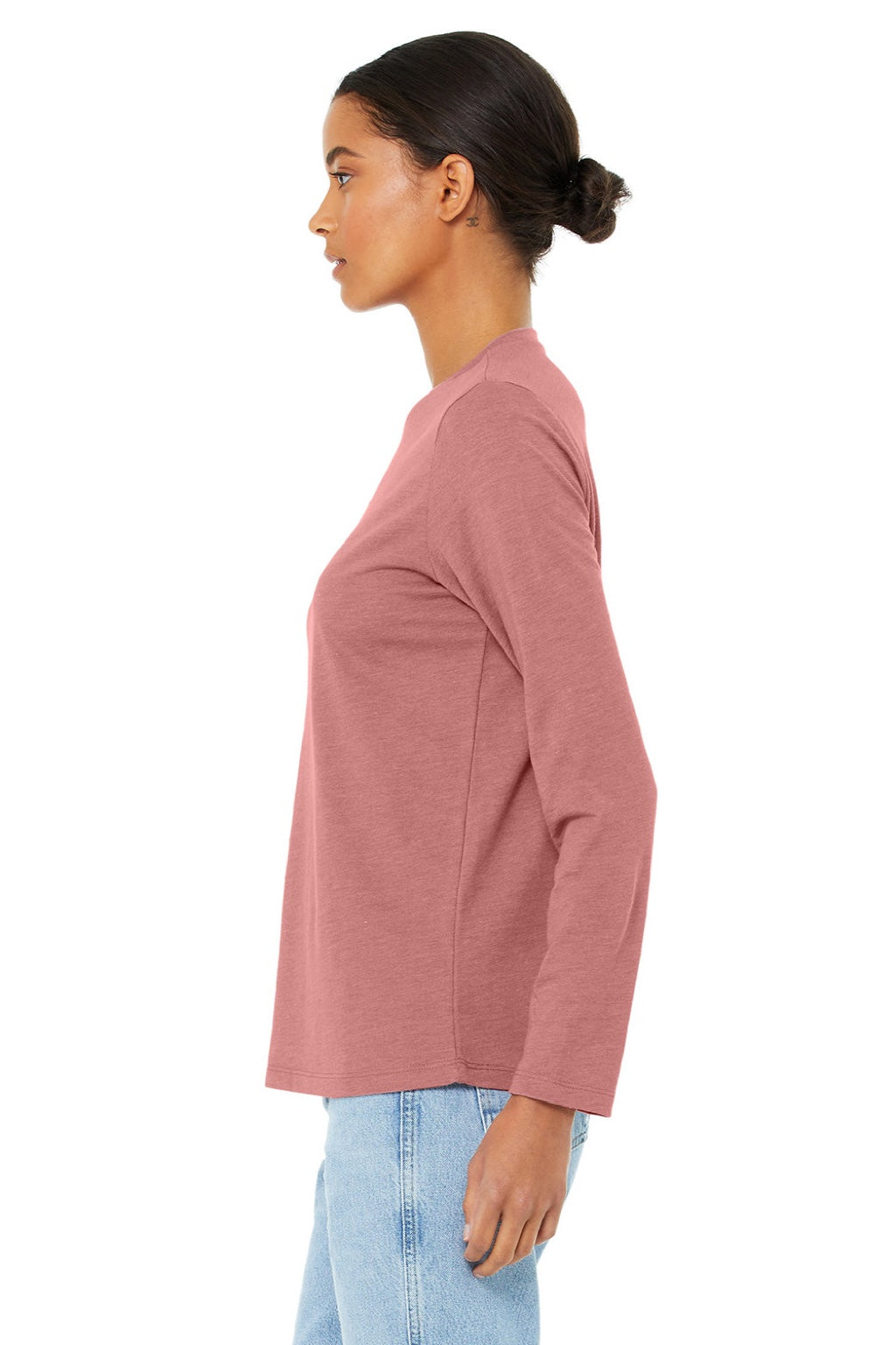 Bella + Canvas BC6500/6500 Womens Jersey Long Sleeve Crewneck T-Shirt Heather Mauve Model Side
