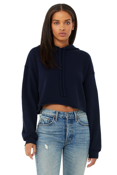 Bella + Canvas BC7502/B7502/7502 Womens Cropped Fleece Hooded Sweatshirt Hoodie Navy Blue Model Front