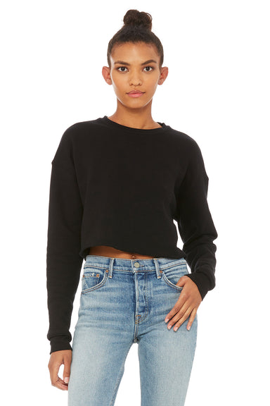 Bella + Canvas B7503/7503 Womens Cropped Fleece Crewneck Sweatshirt Black Model Front