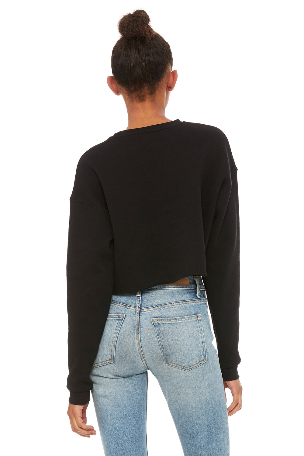 Bella + Canvas B7503/7503 Womens Cropped Fleece Crewneck Sweatshirt Black Model Back