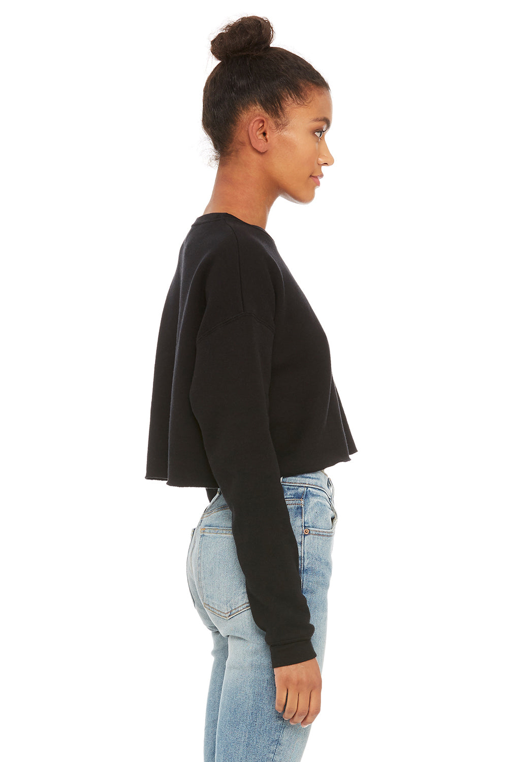 Bella + Canvas B7503/7503 Womens Cropped Fleece Crewneck Sweatshirt Black Model Side