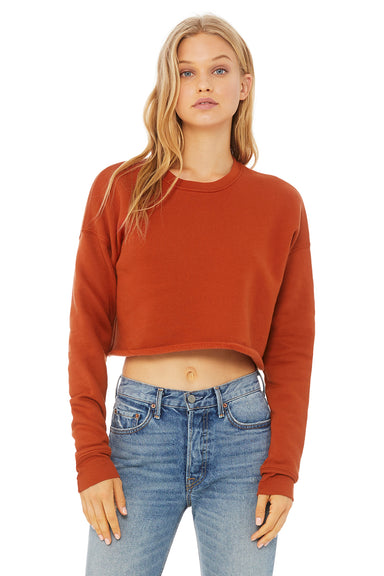 Bella + Canvas B7503/7503 Womens Cropped Fleece Crewneck Sweatshirt Brick Red Model Front