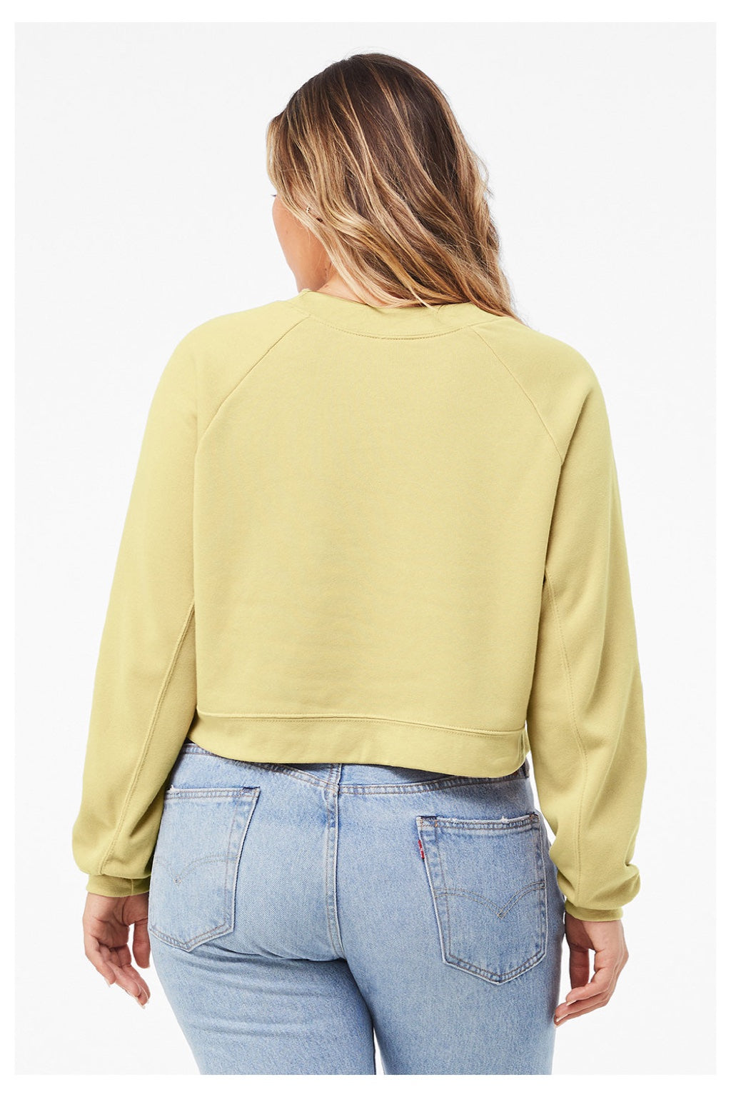 Bella + Canvas BC7505/7505 Womens Raglan Crewneck Sweatshirt French Vanilla Model Back