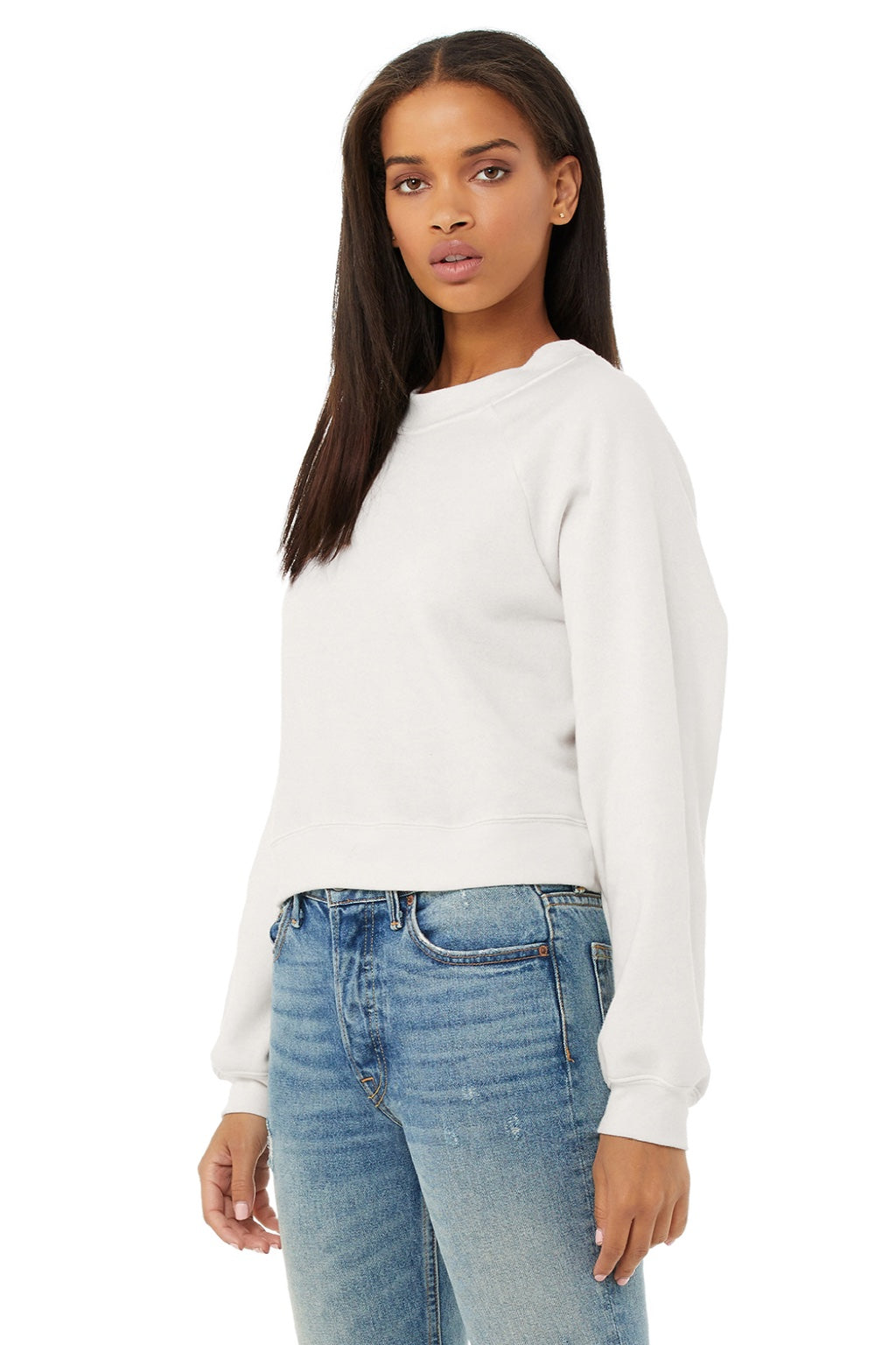 Bella + Canvas BC7505/7505 Womens Raglan Crewneck Sweatshirt Vintage White Model 3Q