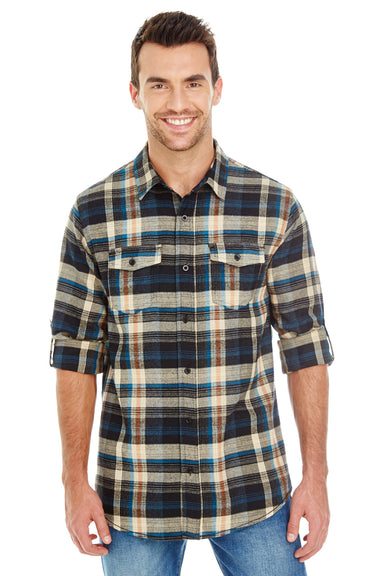Burnside B8210/8210 Mens Flannel Long Sleeve Button Down Shirt w/ Double Pockets Dark Khaki Model Front