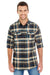 Burnside 8210 Mens Flannel Long Sleeve Button Down Shirt w/ Double Pockets Dark Khaki Model Front