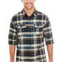 Burnside Mens Flannel Long Sleeve Button Down Shirt w/ Double Pockets - Dark Khaki