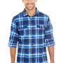 Burnside Mens Flannel Long Sleeve Button Down Shirt w/ Double Pockets - Blue/White