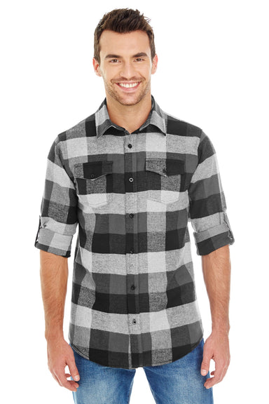 Burnside 8210 Mens Flannel Long Sleeve Button Down Shirt w/ Double Pockets Black/Grey Model Front