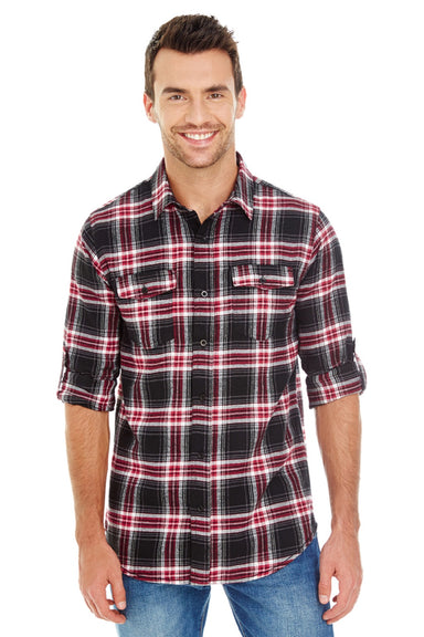 Burnside 8210 Mens Flannel Long Sleeve Button Down Shirt w/ Double Pockets Red Model Front