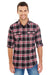 Burnside 8210 Mens Flannel Long Sleeve Button Down Shirt w/ Double Pockets Red Model Front