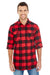 Burnside 8210 Mens Flannel Long Sleeve Button Down Shirt w/ Double Pockets Red/Black Model Front