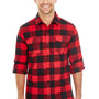 Burnside Mens Flannel Long Sleeve Button Down Shirt w/ Double Pockets - Red/Black