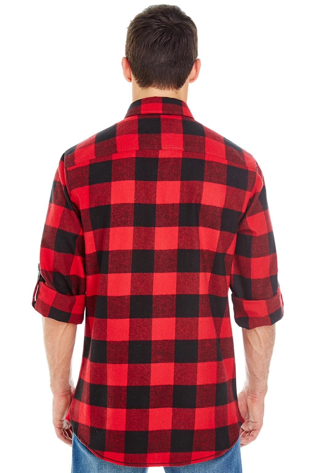 Burnside 8210 Mens Flannel Long Sleeve Button Down Shirt w/ Double Pockets Red/Black Model Back