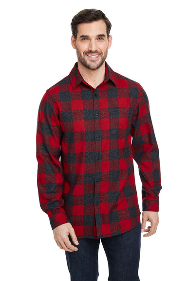 Burnside B8212 Mens Flannel Long Sleeve Button Down Shirt w/ Pocket Red/Heather Black Model Front