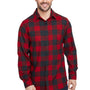 Burnside Mens Flannel Long Sleeve Button Down Shirt w/ Pocket - Red/Heather Black