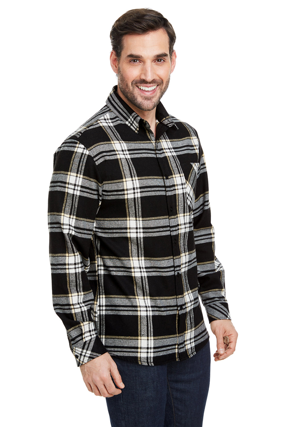 Burnside B8212 Mens Flannel Long Sleeve Button Down Shirt w/ Pocket Black/Ecru Model 3Q