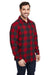 Burnside B8212 Mens Flannel Long Sleeve Button Down Shirt w/ Pocket Red/Heather Black Model Side
