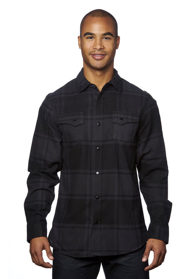 Burnside 8219 Mens Plaid Flannel Long Sleeve Snap Down Shirt w/ Double Pockets Black Model Front
