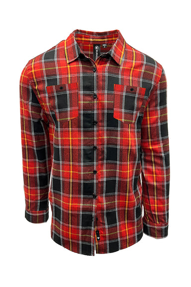 Burnside B8220 Mens Perfect Flannel Long Sleeve Button Down Shirt w/ Double Pockets Fire Red/Black Flat Front
