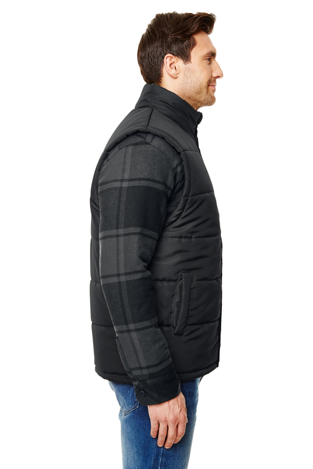 Burnside 8700 Mens Full Zip Puffer Vest Black Model Side