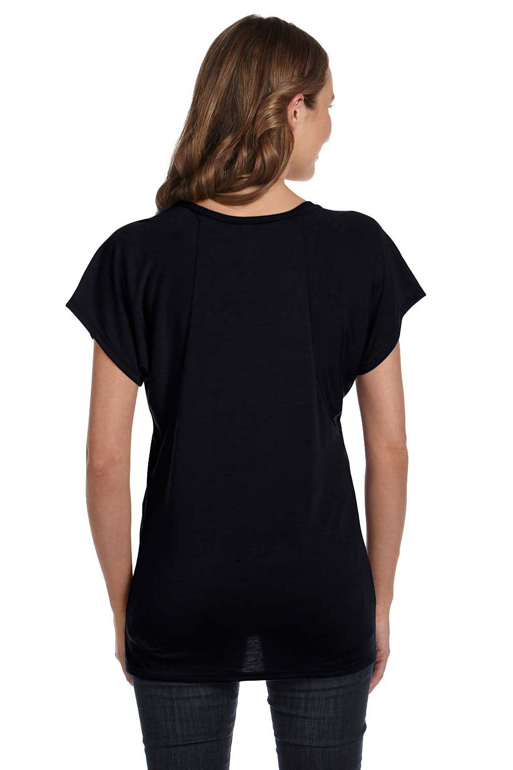 Bella + Canvas B8801/8801 Womens Flowy Short Sleeve Scoop Neck T-Shirt Black Model Back