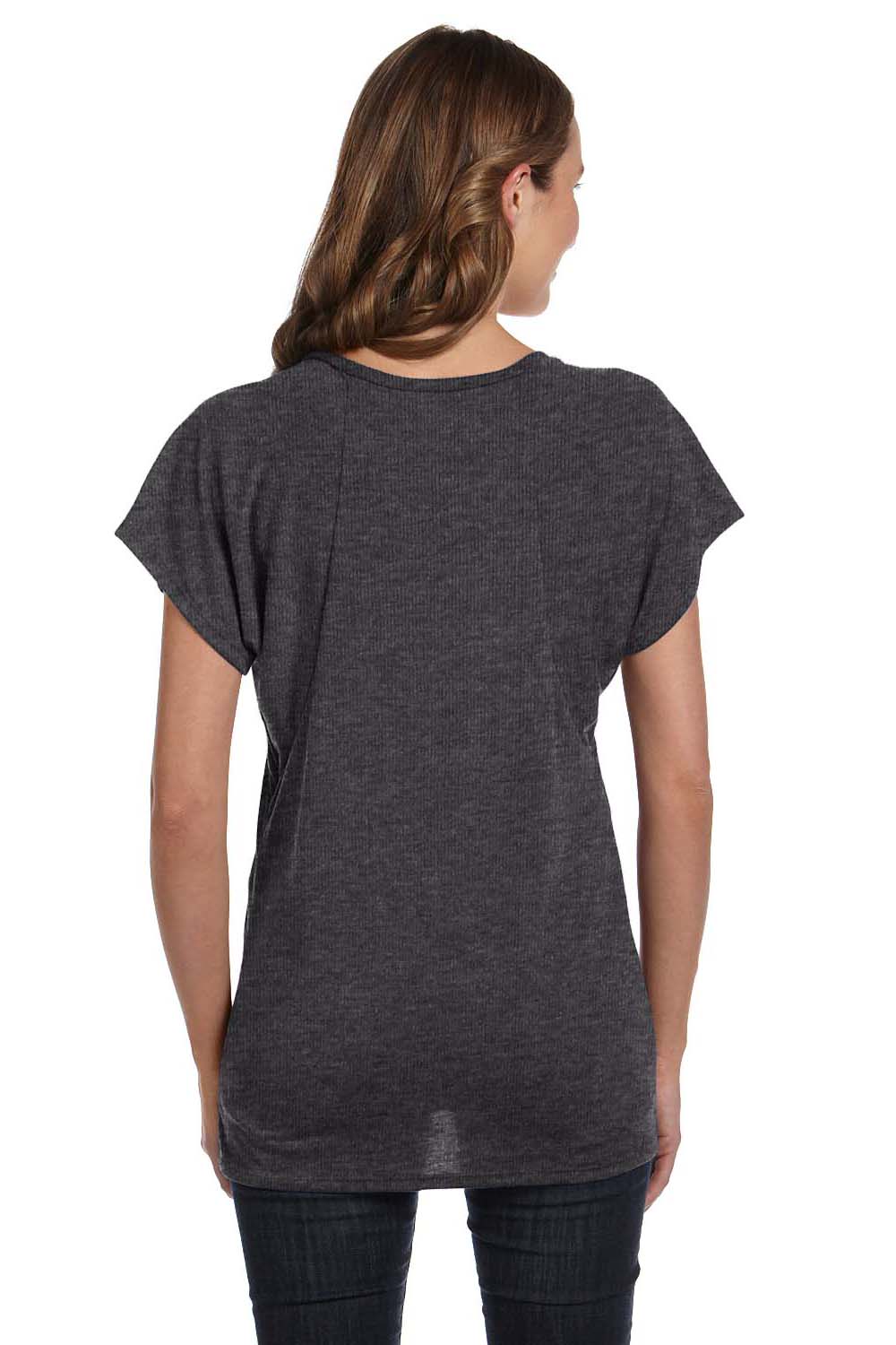Bella + Canvas B8801/8801 Womens Flowy Short Sleeve Scoop Neck T-Shirt Heather Dark Grey Model Back