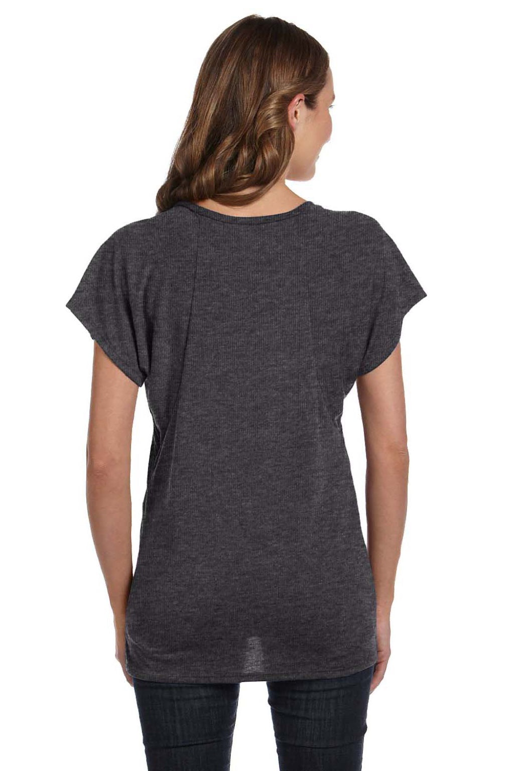 Bella + Canvas 8801 Womens Flowy Short Sleeve Scoop Neck T-Shirt Heather Dark Grey Model Back