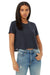 Bella + Canvas B8882/8882 Womens Flowy Cropped Short Sleeve Crewneck T-Shirt Heather Navy Blue Model Front