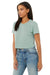 Bella + Canvas B8882/8882 Womens Flowy Cropped Short Sleeve Crewneck T-Shirt Dusty Blue Model 3Q