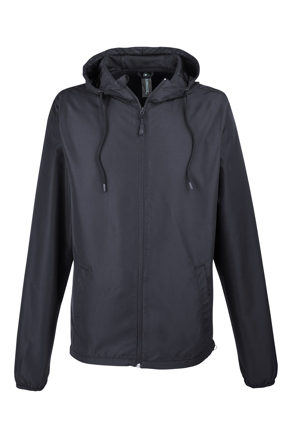Burnside B9754 Mens Water Resistant Full Zip Hooded Windbreaker Jacket Black Flat Front