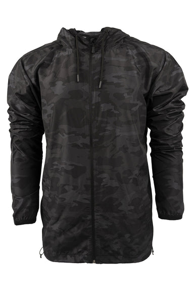Burnside B9754 Mens Water Resistant Full Zip Hooded Windbreaker Jacket Black Camo Flat Front