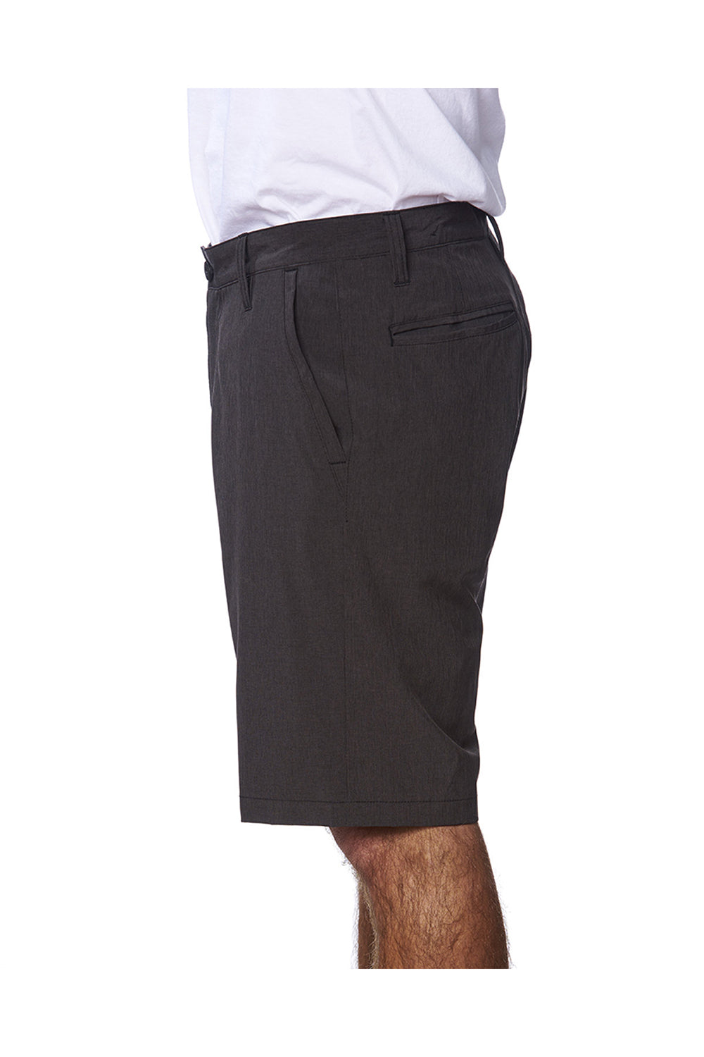 Burnside 9820 Mens Hybrid Stretch Shorts w/ Pockets Heather Black Model Side