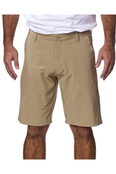 Burnside 9820 Mens Hybrid Stretch Shorts w/ Pockets Heather Khaki Model Front